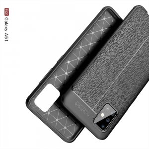 Leather Litchi силиконовый чехол накладка для Samsung Galaxy A51 - Черный