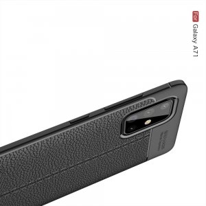Leather Litchi силиконовый чехол накладка для Samsung Galaxy A71 - Черный