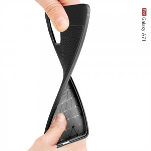 Leather Litchi силиконовый чехол накладка для Samsung Galaxy A71 - Черный