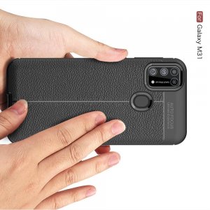 Leather Litchi силиконовый чехол накладка для Samsung Galaxy M31 - Черный