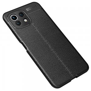 Leather Litchi силиконовый чехол накладка для Xiaomi Mi 11 Lite - Черный