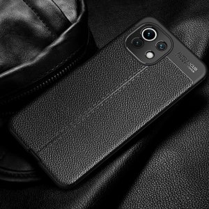 Leather Litchi силиконовый чехол накладка для Xiaomi Mi 11 Lite - Черный