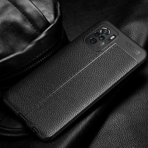Leather Litchi силиконовый чехол накладка для Xiaomi Redmi Note 10 - Черный