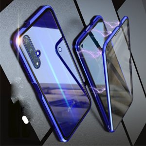 Магнитный Стеклянный Чехол с Металлическим Бампером для Huawei Nova 5T Синий