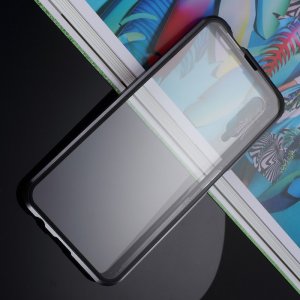 Магнитный Стеклянный Чехол с Металлическим Бампером для Huawei Honor 9X / 9X Premium Черный