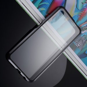 Магнитный Стеклянный Чехол с Металлическим Бампером для Huawei Honor 9X / 9X Premium Черный