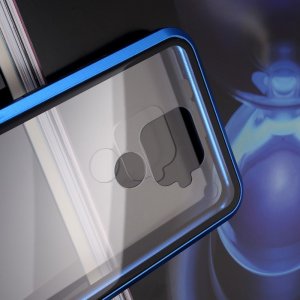 Магнитный Стеклянный Чехол с Металлическим Бампером для Huawei Mate 30 Lite Синий
