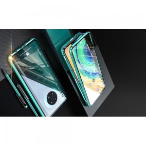 Магнитный Стеклянный Чехол с Металлическим Бампером для Huawei Mate 30 Зеленый