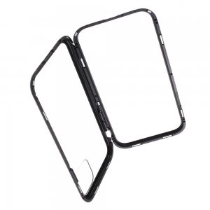 Магнитный Стеклянный Чехол с Металлическим Бампером для iPhone 11 Черный