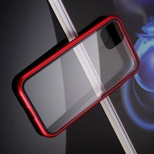 Магнитный Стеклянный Чехол с Металлическим Бампером для iPhone 11 Красный