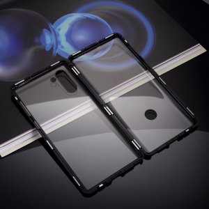 Магнитный Стеклянный Чехол с Металлическим Бампером для Samsung Galaxy Note 10 Черный