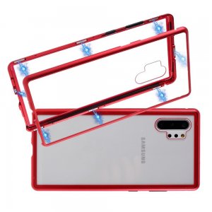 Магнитный Стеклянный Чехол с Металлическим Бампером для Samsung Galaxy Note 10 Plus / 10+ Красный