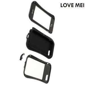 Металлический противоударный чехол LOVE MEI со стеклом Gorilla Glass для iPhone SE