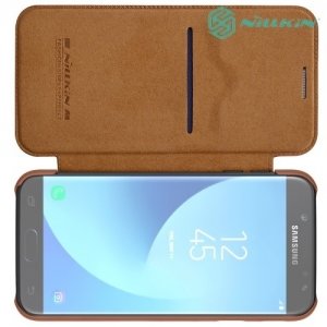 Nillkin Qin Series кожаный чехол книжка для Samsung Galaxy J7 2017 SM-J730F - Коричневый 