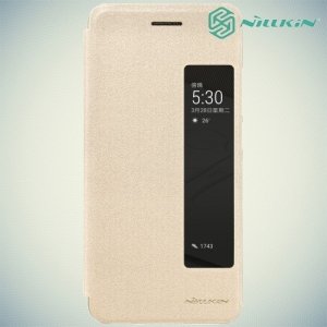 Nillkin с умным окном чехол книжка для Huawei P10 Plus - Sparkle Case Золотой
