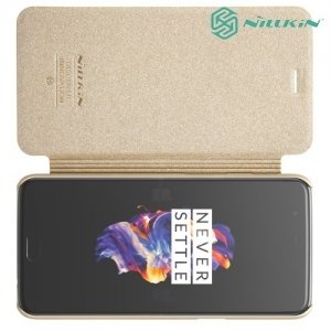 Nillkin ультра тонкий чехол книжка для OnePlus 5 - Sparkle Case Золотой