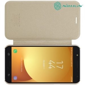 Nillkin ультра тонкий чехол книжка для Samsung Galaxy J7 Neo - Sparkle Case Золотой