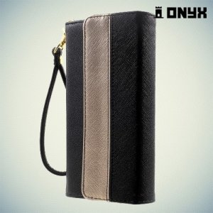 Onyx Универсальный чехол кошелек для телефона с застежкой-кнопкой и ремешком на руку - Черный