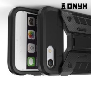 Противоударный чехол для iPhone 8 Plus / 7 Plus с отделением для карточки - Серебристо Черный