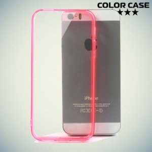 Прозрачный чехол на iPhone SE с розовыми ребрами