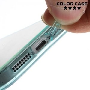 Прозрачный чехол на iPhone SE с бирюзовыми ребрами