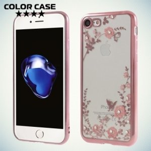 Силиконовый чехол для iPhone 8/7 c цветами и стразами
