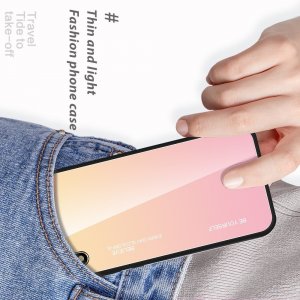 Силиконовый Градиентный Стеклянный Чехол для Huawei Honor 8S / Y5 2019 Золотой / Розовый