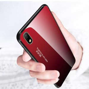 Силиконовый Градиентный Стеклянный Чехол для Huawei Honor 8S / Y5 2019 Красный / Черный