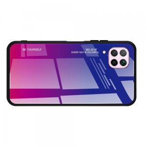 Силиконовый Градиентный Стеклянный Чехол для Huawei P40 Lite Синий / Розовый