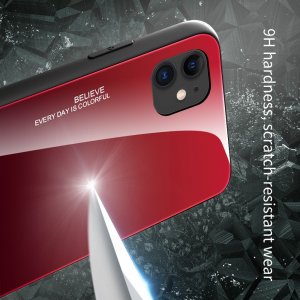 Силиконовый Градиентный Стеклянный Чехол для iPhone 12 Красный / Черный