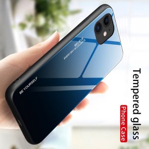 Силиконовый Градиентный Стеклянный Чехол для iPhone 12 Синий / Черный
