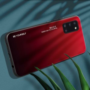 Силиконовый Градиентный Стеклянный Чехол для Samsung Galaxy A31 Красный / Черный