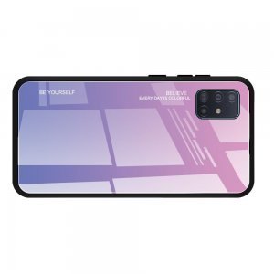 Силиконовый Градиентный Стеклянный Чехол для Samsung Galaxy A51 Розовый
