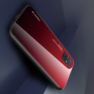 Силиконовый Градиентный Стеклянный Чехол для Samsung Galaxy A71 Красный / Черный