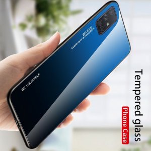 Силиконовый Градиентный Стеклянный Чехол для Samsung Galaxy A71 Синий / Черный