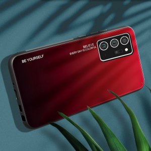 Силиконовый Градиентный Стеклянный Чехол для Samsung Galaxy Note 20 Красный / Черный