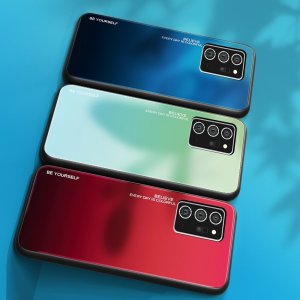 Силиконовый Градиентный Стеклянный Чехол для Samsung Galaxy Note 20 Ultra Красный / Черный