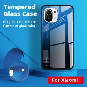 Силиконовый Градиентный Стеклянный Чехол для Xiaomi Mi 11 Синий / Черный