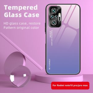 Силиконовый Градиентный Стеклянный Чехол для Xiaomi Redmi Note 10 Pro Розовый / Фиолетовый