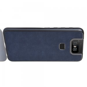 Силиконовый Защитный Чехол с Покрытием из PU Кожи для Asus Zenfone 6 ZS630KL Синий