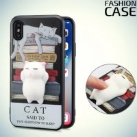 3D силиконовый чехол антистресс для iPhone Xs / X - Спящий котик