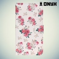 Чехол книжка для iPhone 8 Plus / 7 Plus - Розы на белом