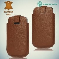 Чехол карман для телефона из натуральной кожи - коричневый