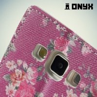 Чехол книжка для Samsung Galaxy A5 с орнаментом Розы на розовом