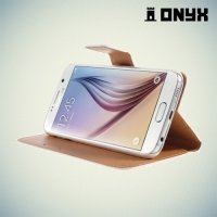 Чехол книжка для Samsung Galaxy S6 с орнаментом Розы на белом