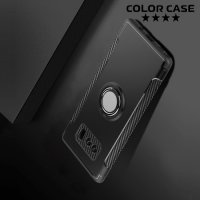 Двухслойный чехол для Samsung Galaxy Note 8 металлической пластиной и кольцом - Черный