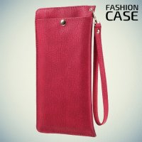 Элегантный чехол кошелек для телефона под кожу с карманом на молнии и отсеками для карточек - Красный