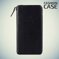 Fashion Case универсальный чехол футляр на молнии из искусственной кожи с магнитным креплением для телефона 5.5-6 дюймов  - Черный