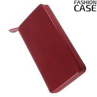 Fashion Case универсальный чехол футляр на молнии из искусственной кожи с магнитным креплением для телефона 5.5-6 дюймов  - Бордовый