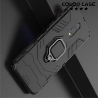 Hybrid Armor Ring Противоударный защитный двухслойный чехол с кольцом под палец подставкой держателем для OnePlus 7 Черный